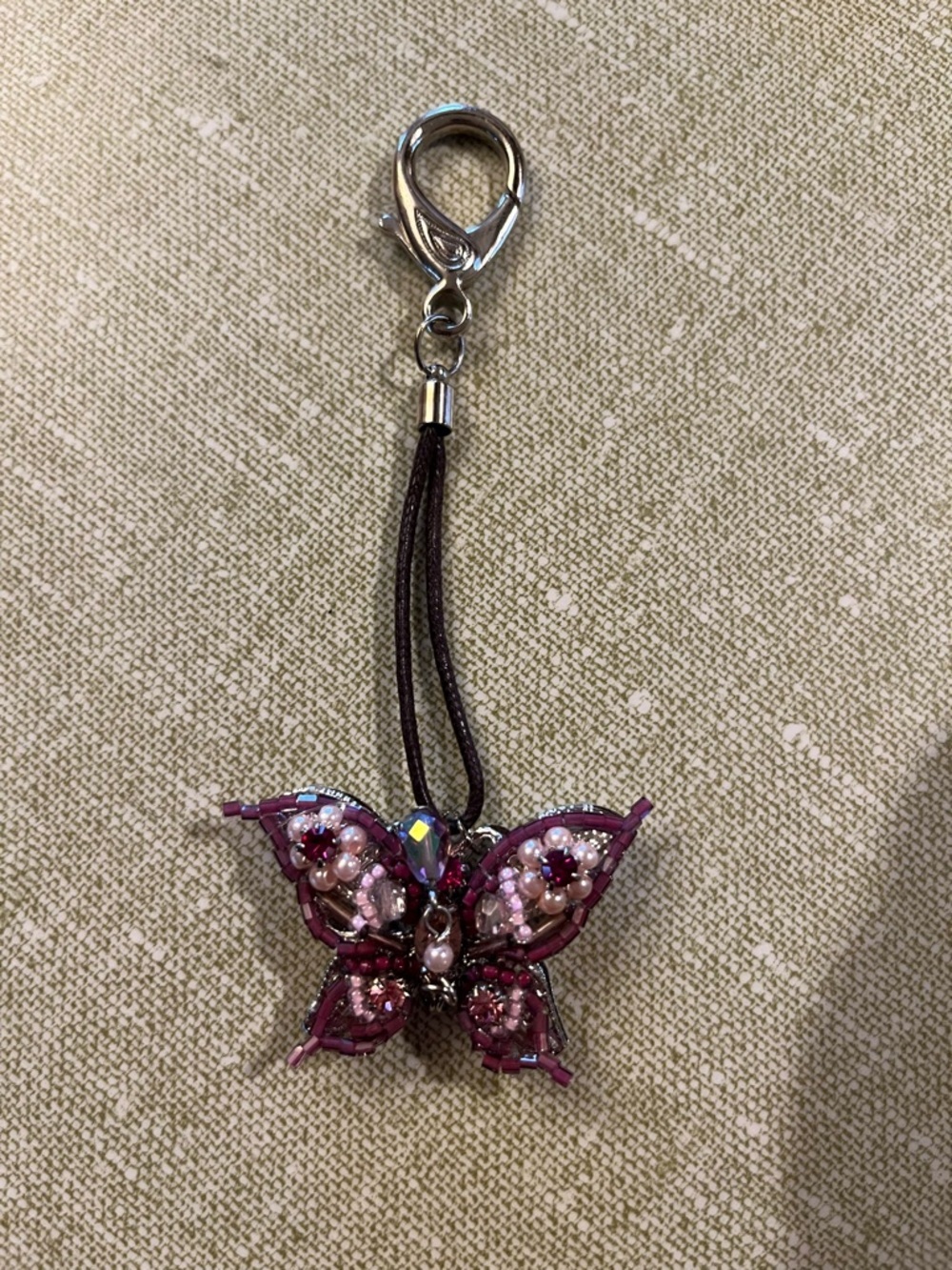 Beaded Pink Butterfly Keychain Charm